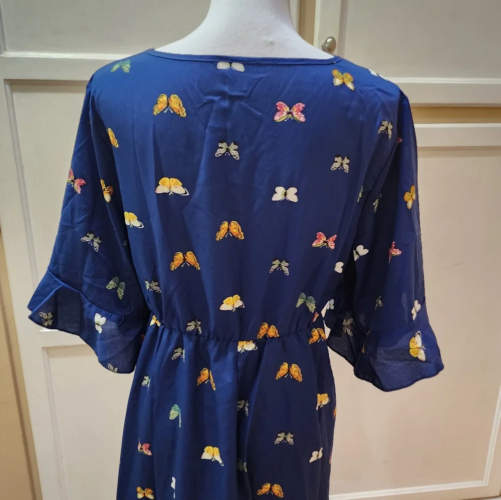 SHEIN Women's Butterfly Print, Flounce Sleeve, Hem Knot Front Dress NWOT - Picture 9 of 14